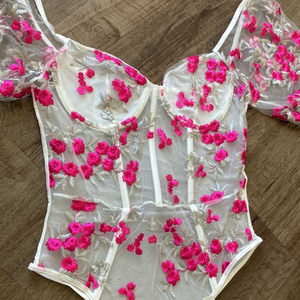 Semi sheer flower mesh bodysuit